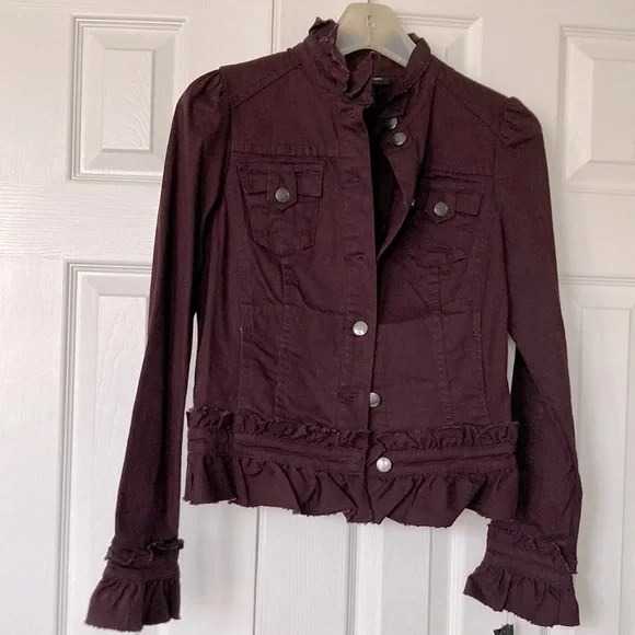 INC Denim Jacket Maroon Raisin color Size Petite - Picture 1 of 6